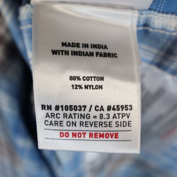 Ariat Flame Resistant Work Shirt Mens L Blue Brown Plaid Snaps CAT 2 - Picture 10 of 11